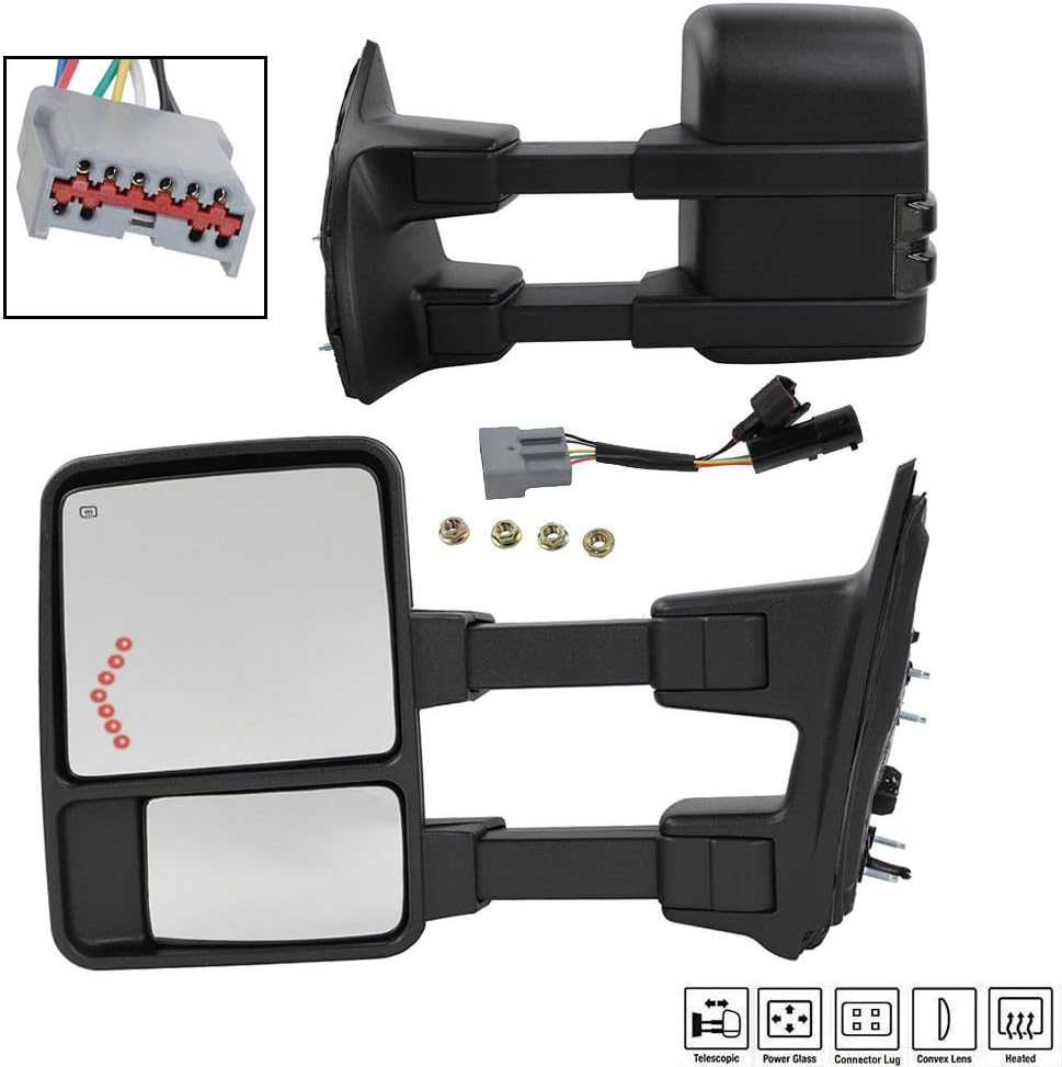 MOTOOS Towing Mirrors Replacement for 1999-2007 Ford F-250 F-350 F-450 Super Duty Towing Mirror Power Heated Smoke Turn Signal Arrow Driver & ...