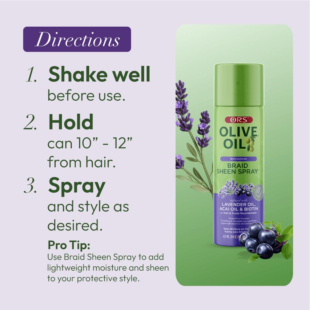 ORS Olive Oil Braidzone Braid Sheen Spray with Lavender, Acai & Biotin