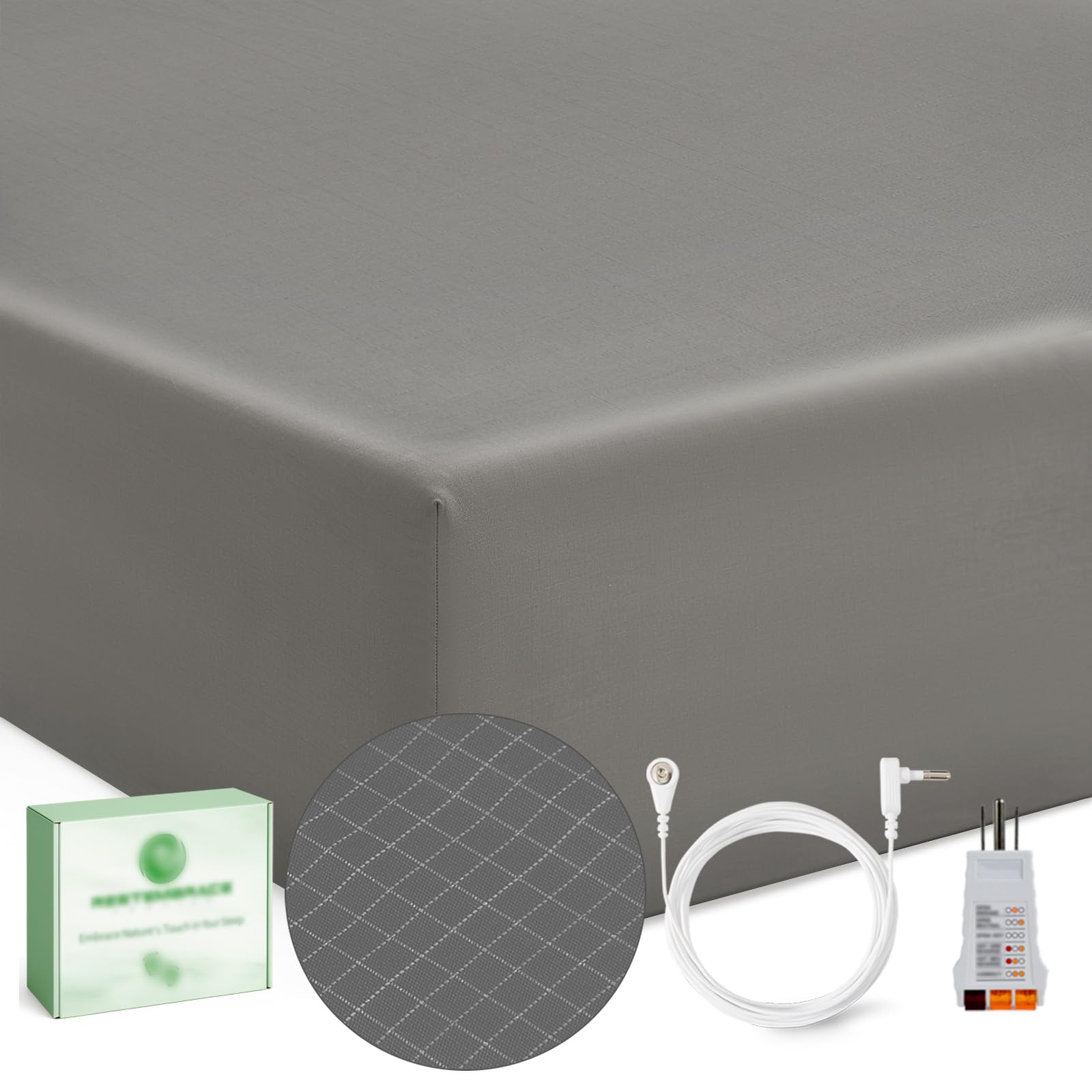 Photo 1 of Grounding Sheets Queen 6% Silver Fiber Cotton with Tester and Test Pen, Grounded Sheet Fitted Bed Kit Earth Connected Legacy Style 1 Gray Color Queen S