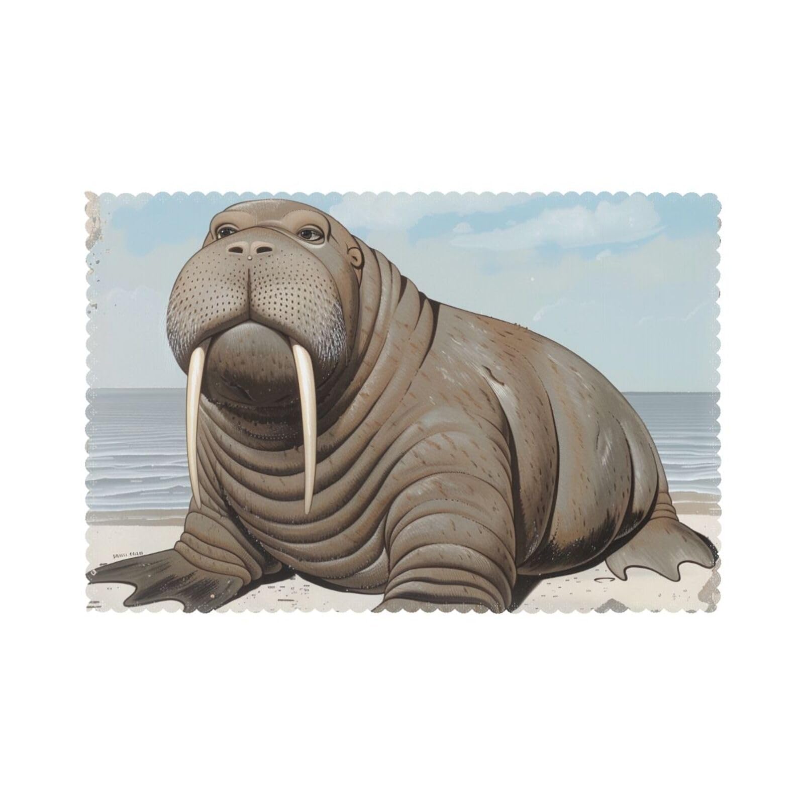 Walrus Printed Placemat Heat Resistant Place Mats Set of 6 PCS Washable Kitchen Table Mats, 12x18 Inch