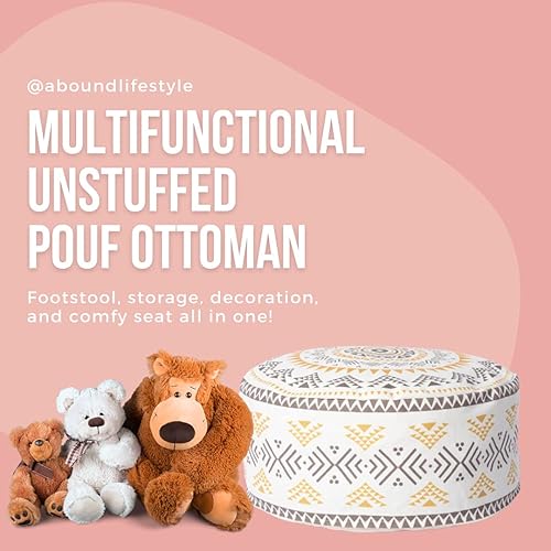 Miniatura 7 de ABOUND LIFESTYLE Puf decorativo bohemio sin relleno, funda de puf otomano casual de estilo campestre. Reposapiés tejido a mano solamente funda de