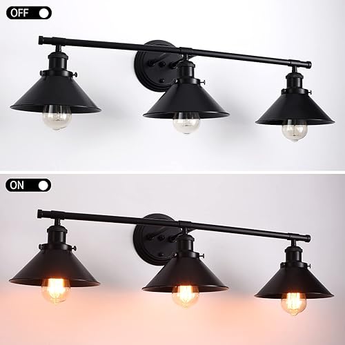 Miniatura 5 de TOULMJ Lámparas de tocador de baño, luces de tocador de granja, 3 lámparas de baño sobre espejo de pared con pantalla de metal, luces de tocador