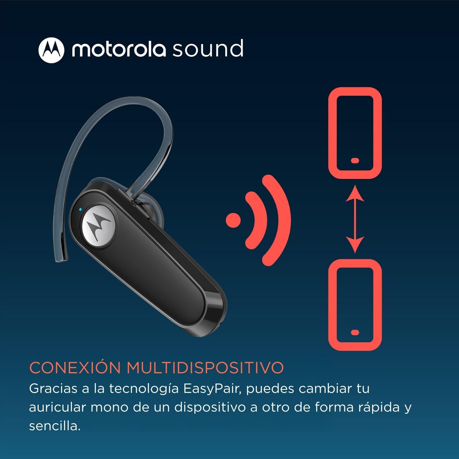 Motorola Sound - Auricular Bluetooth HK126, Auriculares Inalámbricos Mono Bluetooth Intrauditivos con 8 Horas de Tiempo de Conversación, Compatible con Asistente de Voz, Conexión a 2 Dispositivos