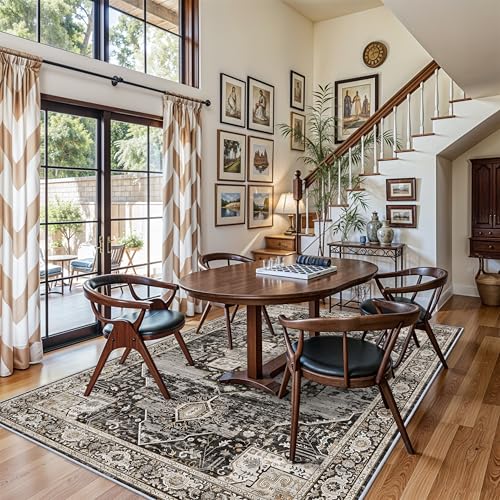 RUUGME 6x9 Area Rug Washable - Living Room Rugs with Non Slip Backing Ultra Soft Stain Resistant Bedroom Dining Room Carpet Indoor Distressed Home Decor Mat for Bathroom 6x9 Black