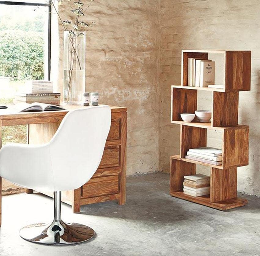 Image of HITHOS Solid Sheesham Wood Book Shelf | 4-Tier Wooden Open Bookcase with Display Rack for Home and Office | Multipurpose Storage Organizer Shelf (Natural Finish)