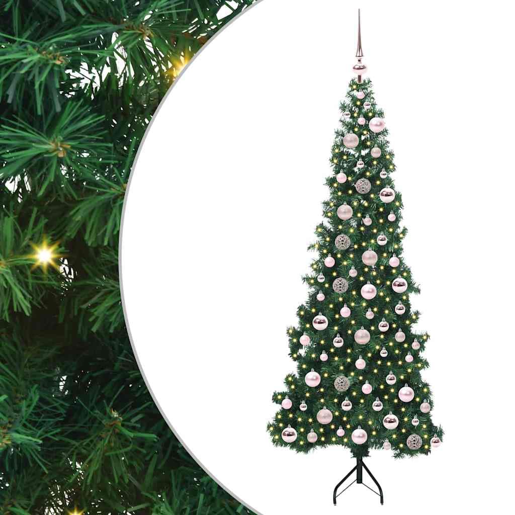 Kwadratowa sztuczna choinka, zielona, 180 cm, PCW i metal, z 300 diodami LED o ciepłej białej barwie, 8 trybów, nie zajmuje dużo miejsca w narożnikach, wewnątrz i na zewnątrz, 120 bombek