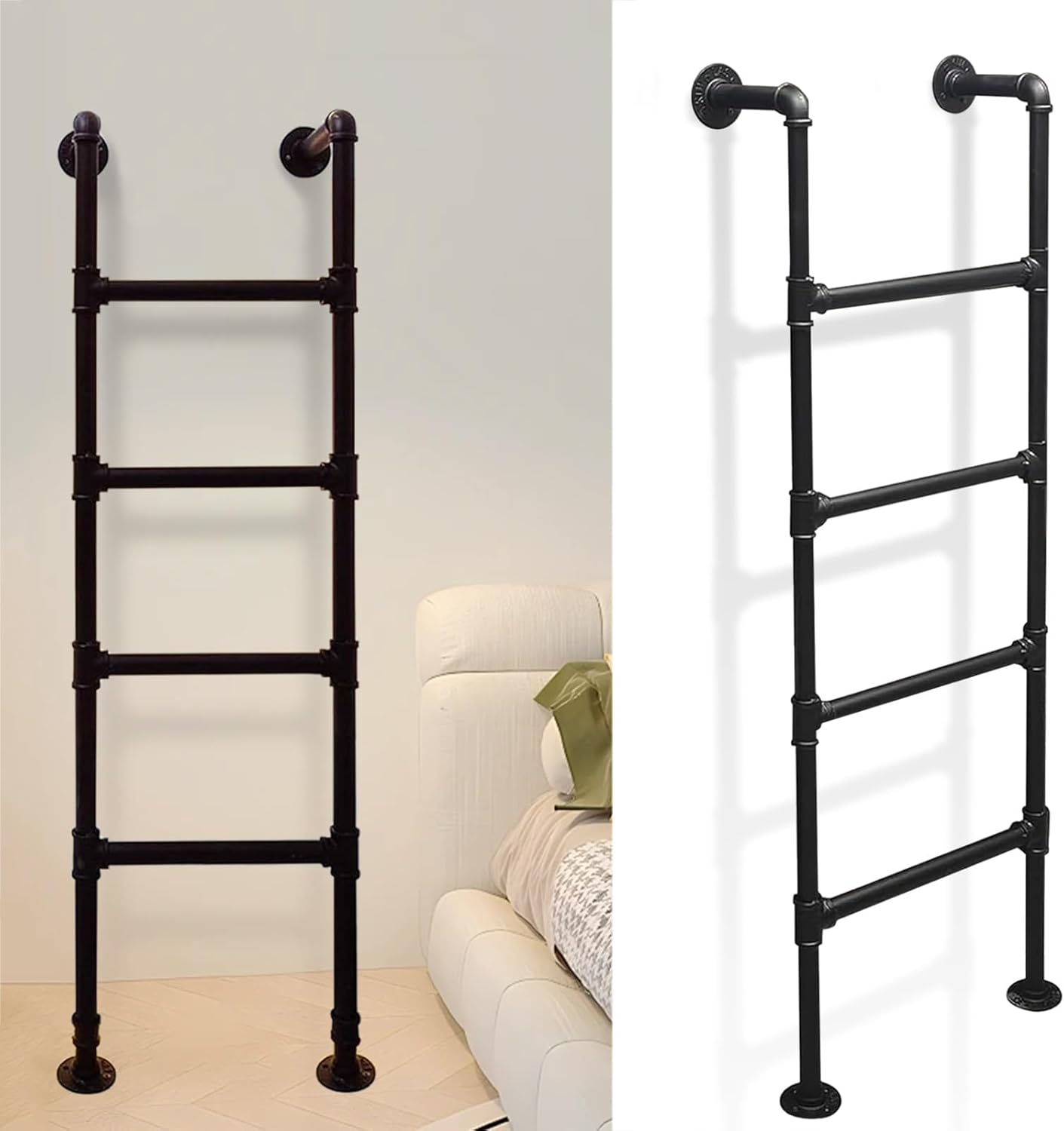 Wall Mounted Black Metal Wrought Iron Attic Bunk Bed Ladder, Easy Install Interior RV Bunk Ladder, Non-Slip Durable Fire Escape Ladder, Home Durable Safety Basement Egress Ladder(1