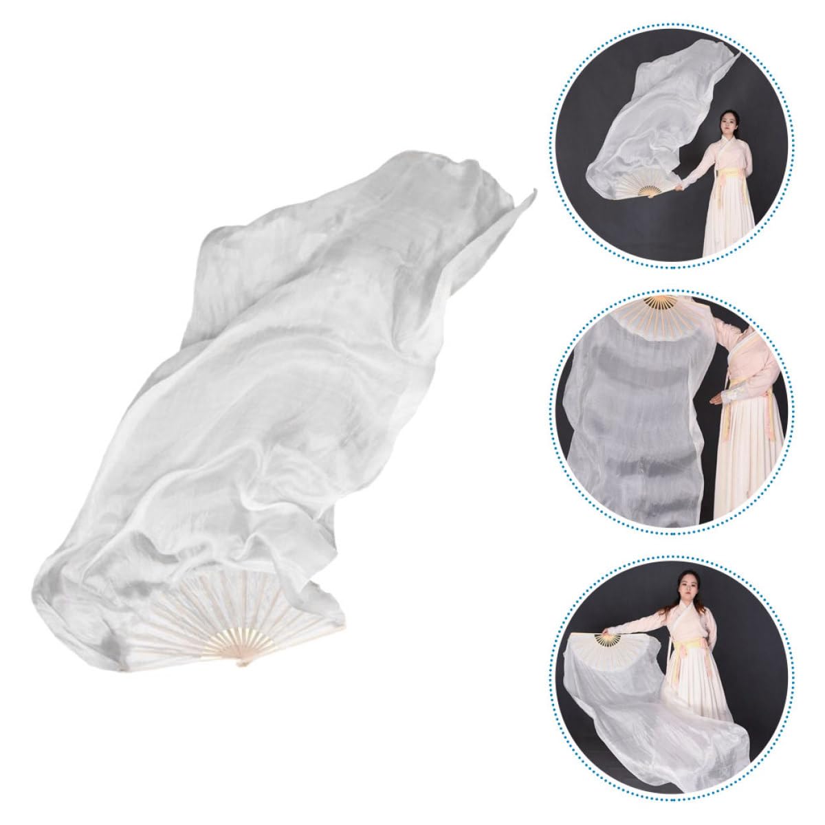 DOITOOL Abanico de Baile Plegable de Tela y Madera Blanco, Ligero y Decorativo, Adecuado para Danza del Vientre y Baile en Plaza, Diseño Delicado y Uso Versátil