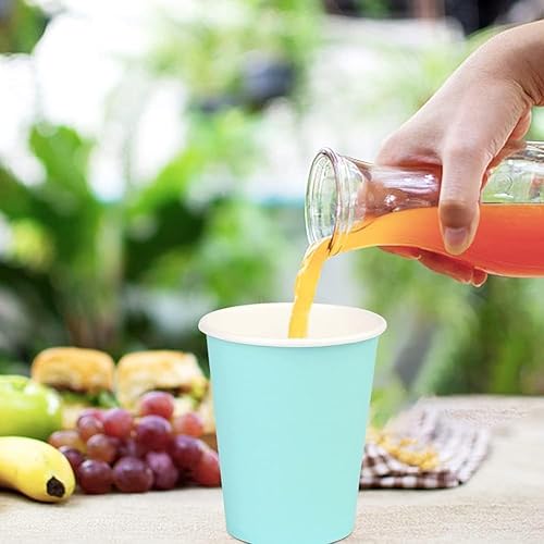Miniatura 5 de Paquete de 25 vasos de papel desechables de 8 onzas, tazas de café de papel azul claro, tazas para bebidas calientesfrías, adecuadas para oficinas,