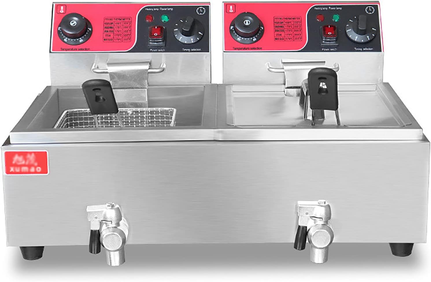 16L Commercial Fryer, Electric Fryer Thickening Stainless Steel Fryer, Adjustable Temperature and Timer, with Lid and Frying Basket, Easy to Clean