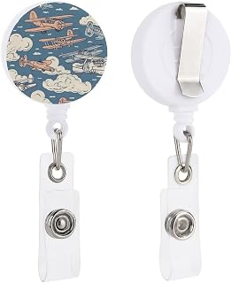 Retractable Badge Holders with Alligator Clips Heavy Duty Carabiner Badge Reel Blue Sky and Airplane ID Card Holders for Office Name Badge Reels ID Badge Clip for Teacher Nurse Doctor Worker
