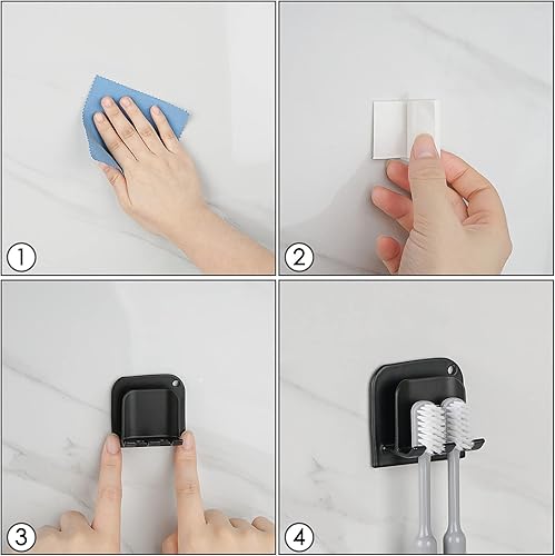 Miniatura 4 de Linkidea Paquete de 2 soportes para cepillos de dientes montado en la pared, 2 ranuras para cepillos de dientes sin perforaciones, soporte para
