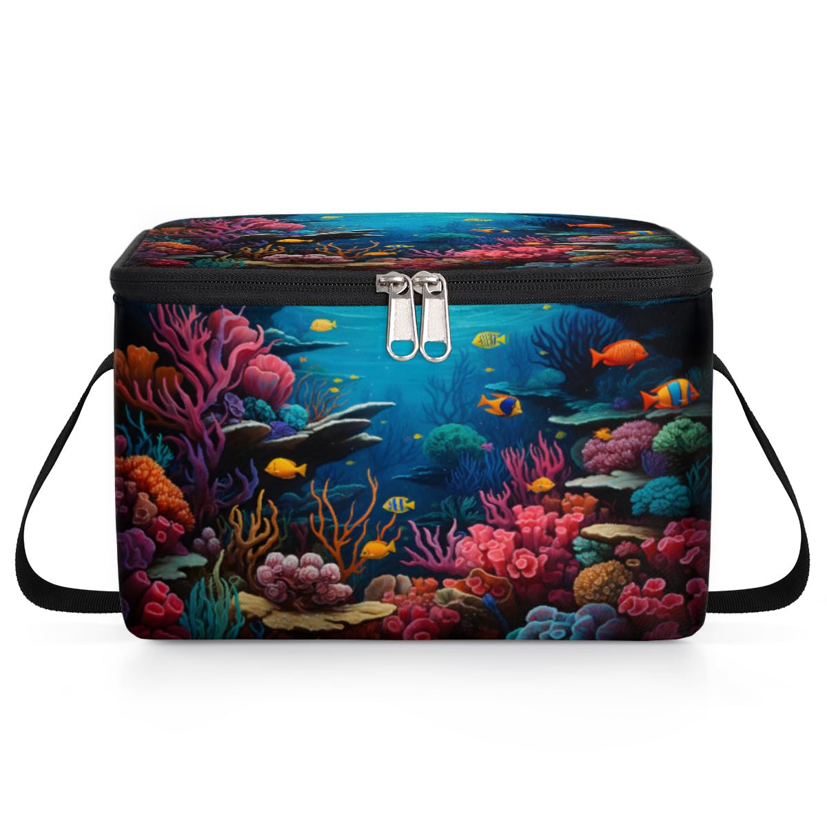 GzLeyigou Under the Sea World Lunch Bags for Women Men 9 Cans, Hot & Cold Food Delivery Bag Insulated Grocery Bag Insulated Lunch Box Coral Fish Cooler Bag for Office Work Picnic Beach