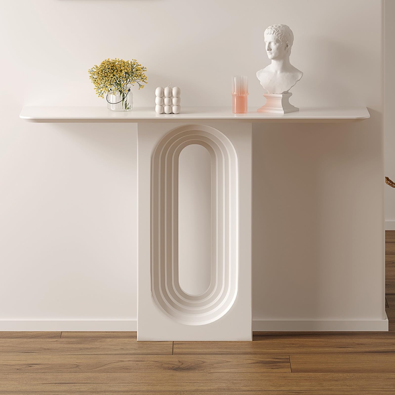 Consola de estilo italiano alto nivel arte para pared entrada premium color blanco de 90cm alto