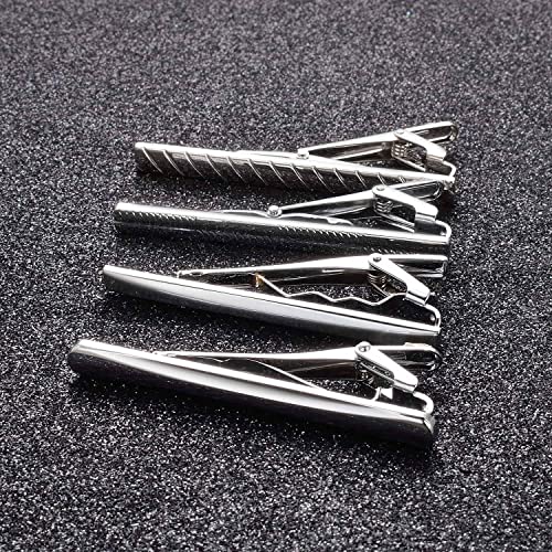 Runootpr Classic Silver Tie Clip Set For Men 4Pcs Regular Tie Bars Business Wedding Holiday Jewelry Gift #TOP5