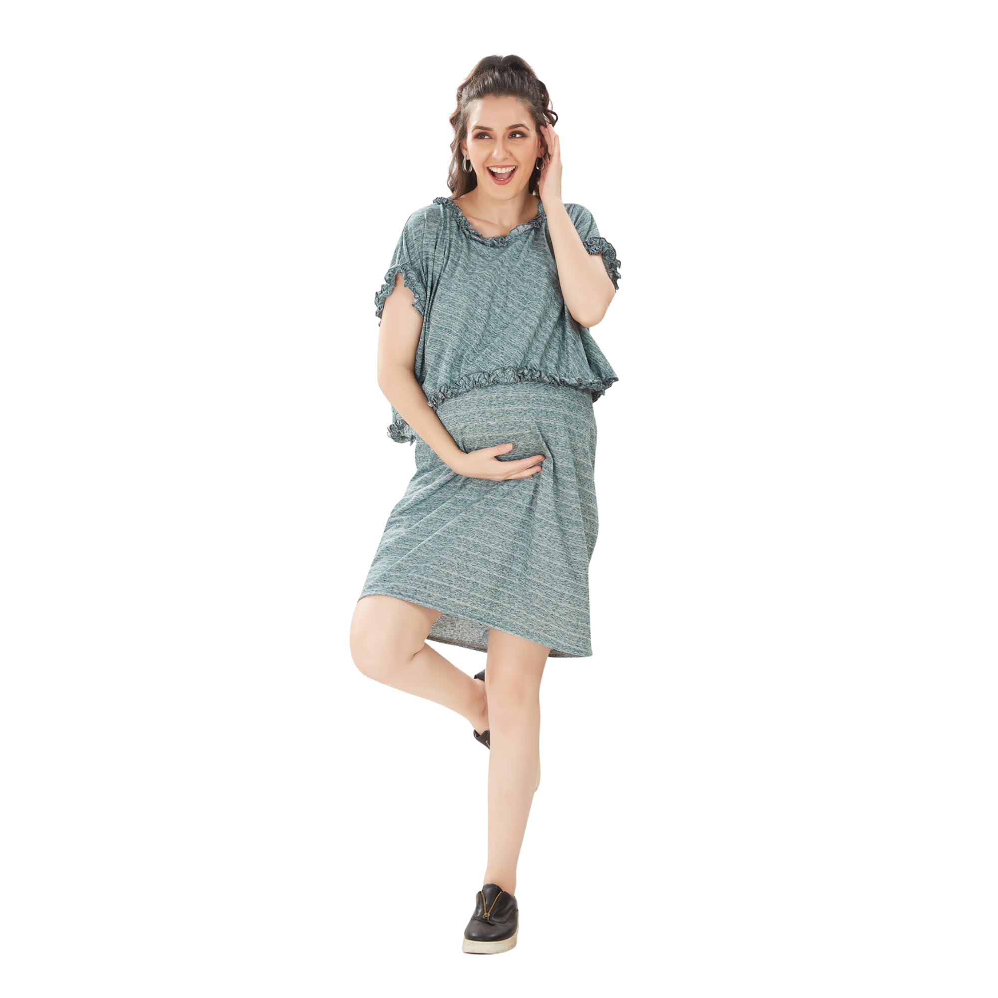 Sea Green Cotton Maternity Dress-picture-53