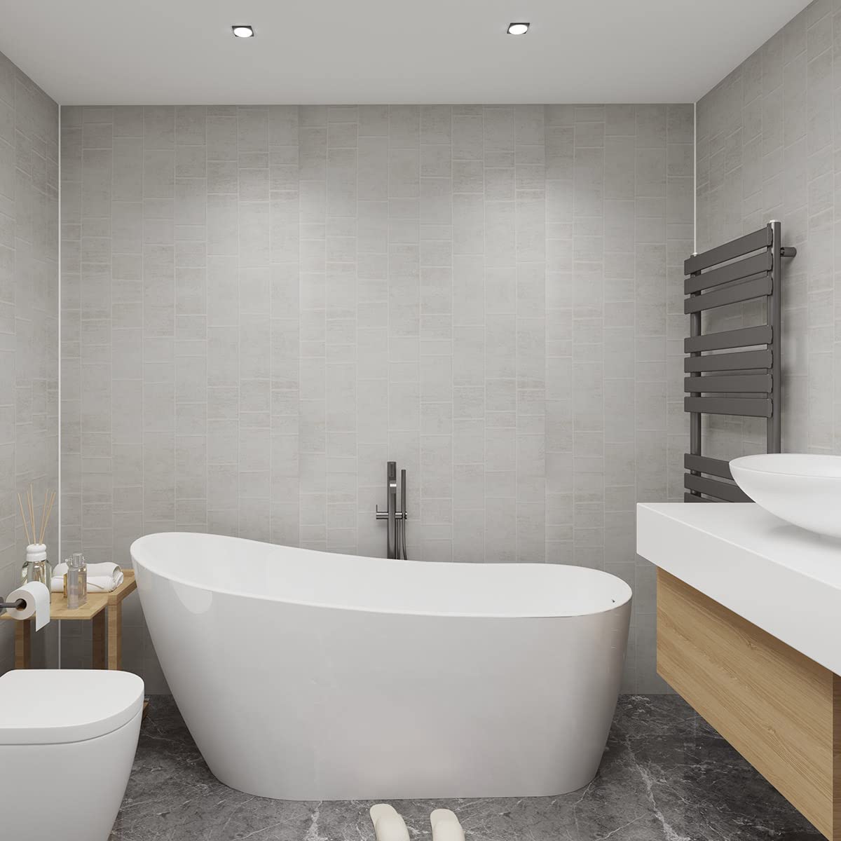 NRG Sample of Matt Grey Multi Tile Shower Bathroom Cladding Panel Wet Wall 200x100x10mm