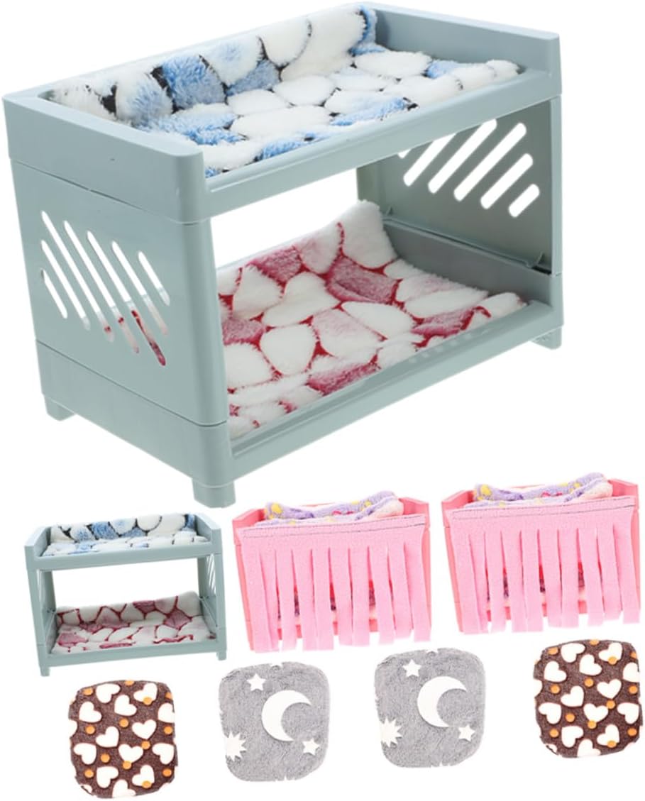 Hamster Hideout Nest Double-Layer Pet Bed with Plush Cushions and Blankets for Small Animals Guinea Pigs and Gerbils, 2 Sets with Random Accessory Colors, Suitable for Random Color