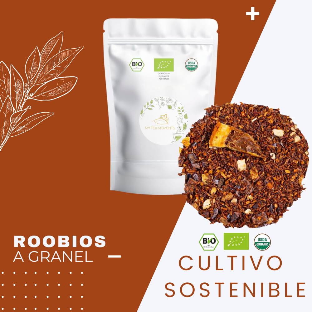 Rooibos Naranja y Chocolate a Granel 100 Gramos - My Tea Moments - Cultivo Sostenible - Ingredientes Naturales: Cacao, Chocolate, Naranja. Antioxidante, Energizante, Mejora anímica.