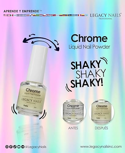 Miniatura 6 de LEGACY NAILS Polvo líquido profesional para uñas CROMADO PERLA 0.2 fl oz - Revela la magia de los efectos iridiscentes, nacarados y metálicos - Di