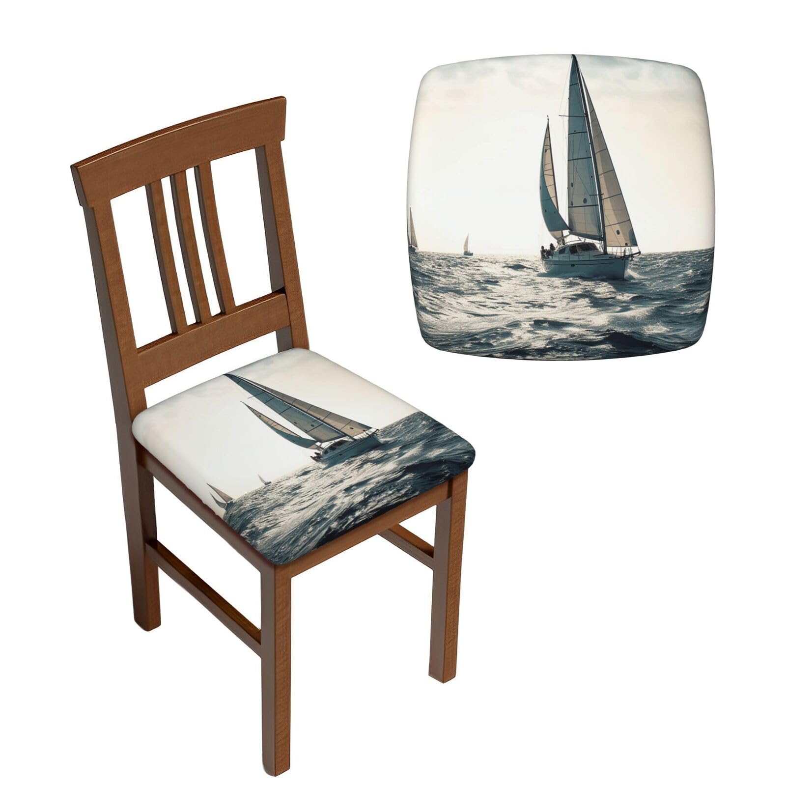 NONHAI 6PCS Dining Chair Seat Covers Set Ocean Sailing Stretch Removable Chairs Covers Washable Seat Cushion Slipcovers Protector for Dining Room Kitchen Chairs