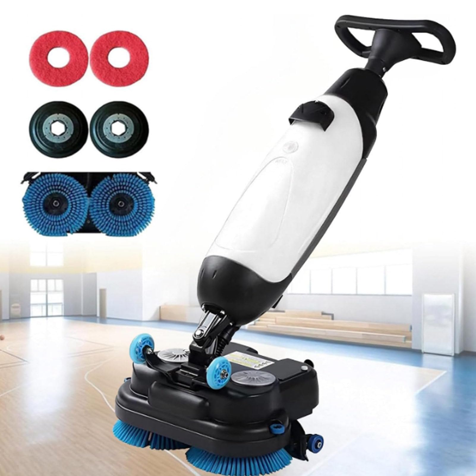 Cashwise White Portable Commercial Floor Scrubber, Floor Machine Walk Behind Floor Scrubber Dryer For Efficient Cleaning, 2 Adjustable Brushes, 4.5L+7.5L Dual Tanks
