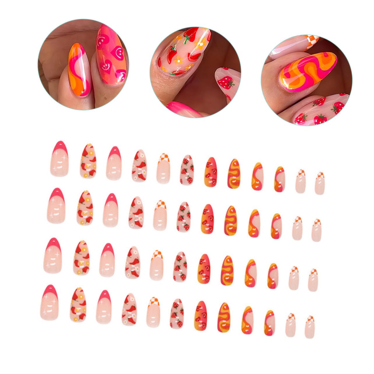 FRCOLOR 144 Pz Finte Di Frutta e Verdura Consigli Per Finte Manicure Finte Finte Con a Frutta Pressione Media Sulle Kit Per Materiale Abs