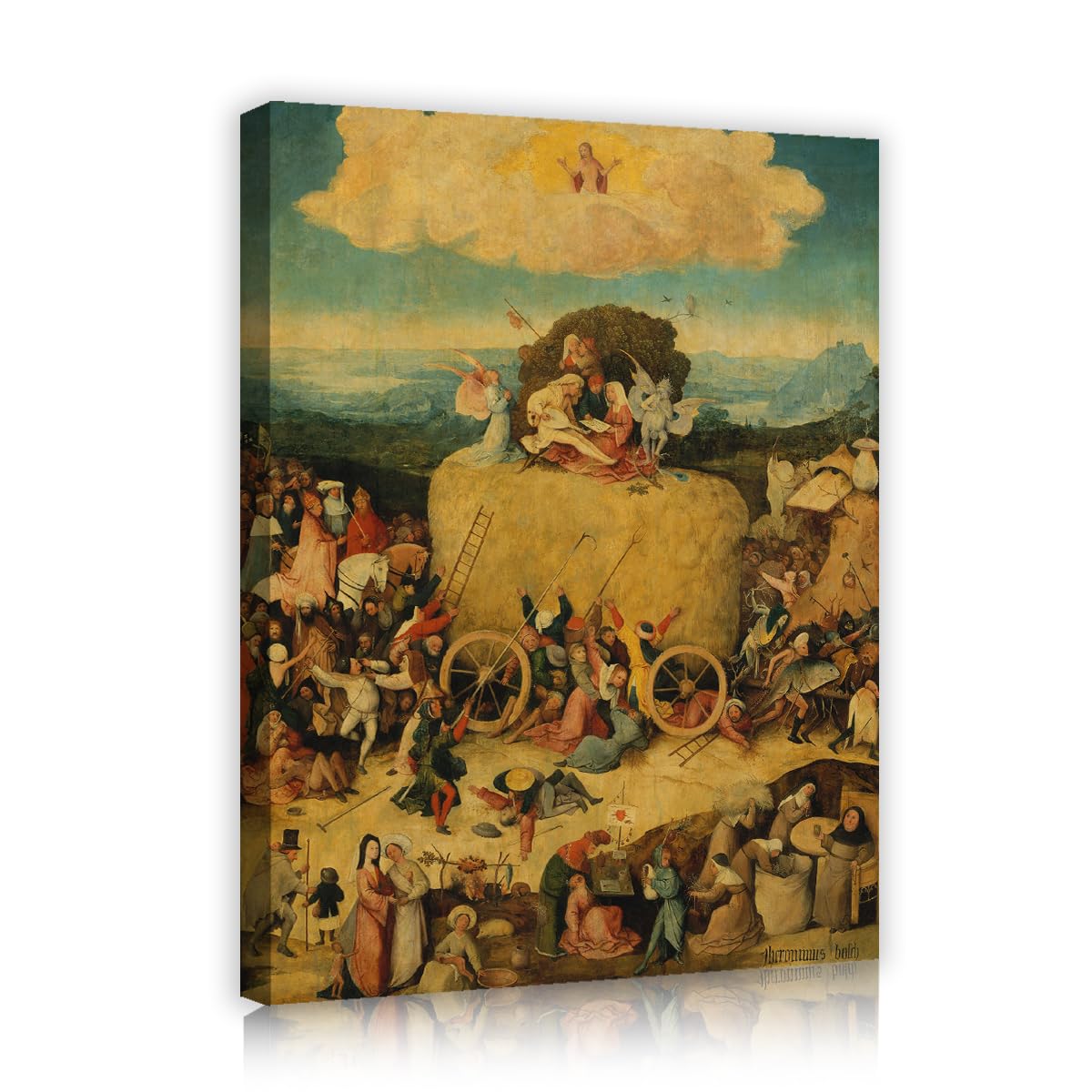 TOANGWALL Surreal Renaissance Canvas Wall Art Hallway Hieronymus Bosch The Haywain Famous Painting Framed Poster for Apartment Decor 50x60cm