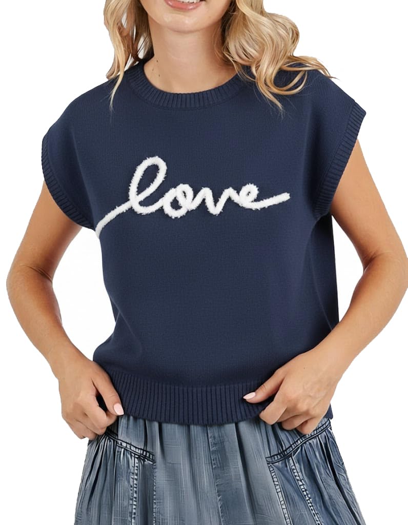 Photo 1 of ***FACTORY SEALED***
Jenisso Womens Short Sleeve Sweater Vest Love Embroidered Knit Top Cute Valentine's Day Sweet Casual Sweater Blouse(Navy Blue,M)***FACTORY SEALED***
