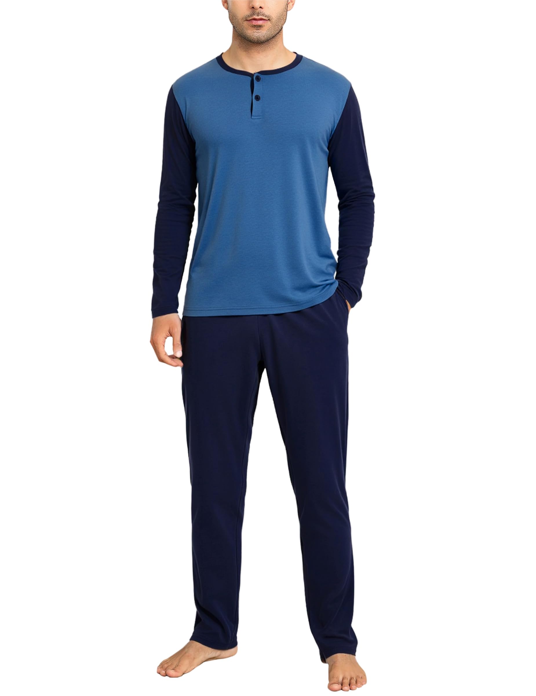 Aseniza Schlafanzug Herren Pyjama Lang Set Baumwolle Winter Pijamas Zweiteiliges mit Schlafanzüge Hose Nachtwäsche Langarm für Männer Geschenk