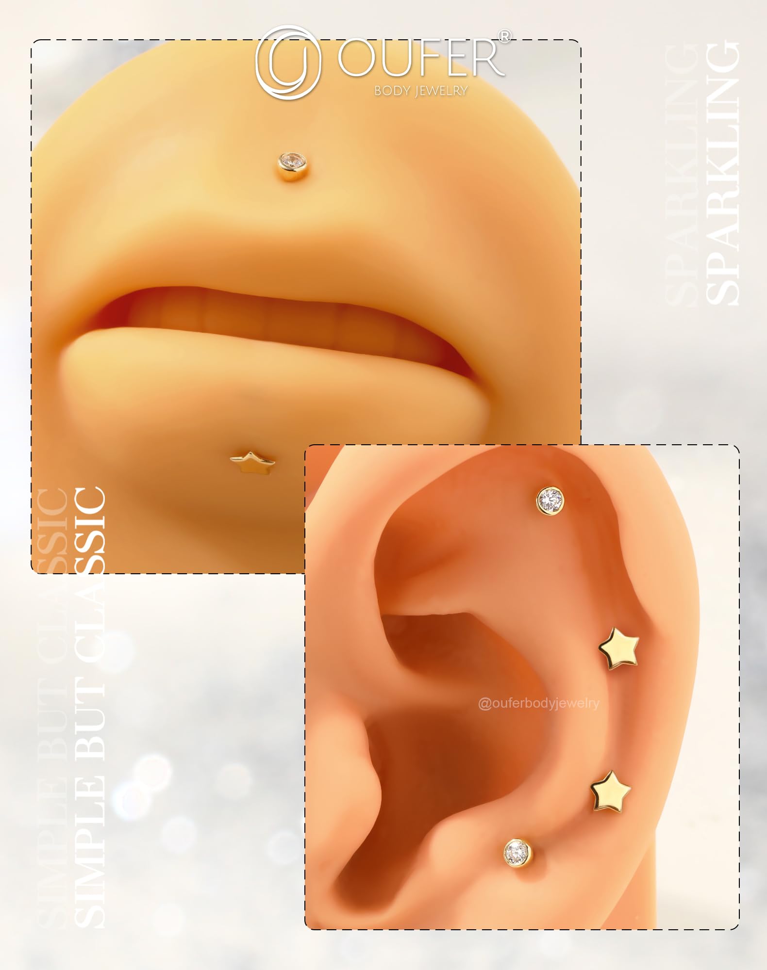 OUFER Body Piercing Push In Lip Piercing Stud Bar Threadless Helix Earrings Piercings 16G Labret Piercing Jewellery Tragus Conch Bar Cartilage Earrings