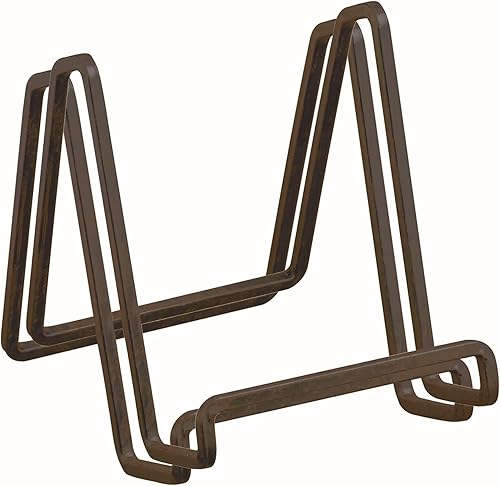 TRIPAR Soporte cuadrado de alambre de metal, acabado de caoba (paquete de 2, 3 pulgadas de profundidad) - Expositor de caballete de mesa - Diseño de