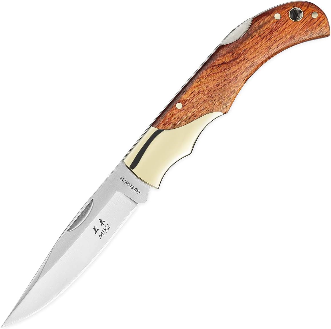 MIKI Classic Gentleman Edition pocket Knife Folding Knife for EDC, 440A Steel Super Blade, Brass Bolsters, Handcrafted Cocobolo Wood, Outdoor camping hiking fishing, Everyday Carry Knife for Men Women