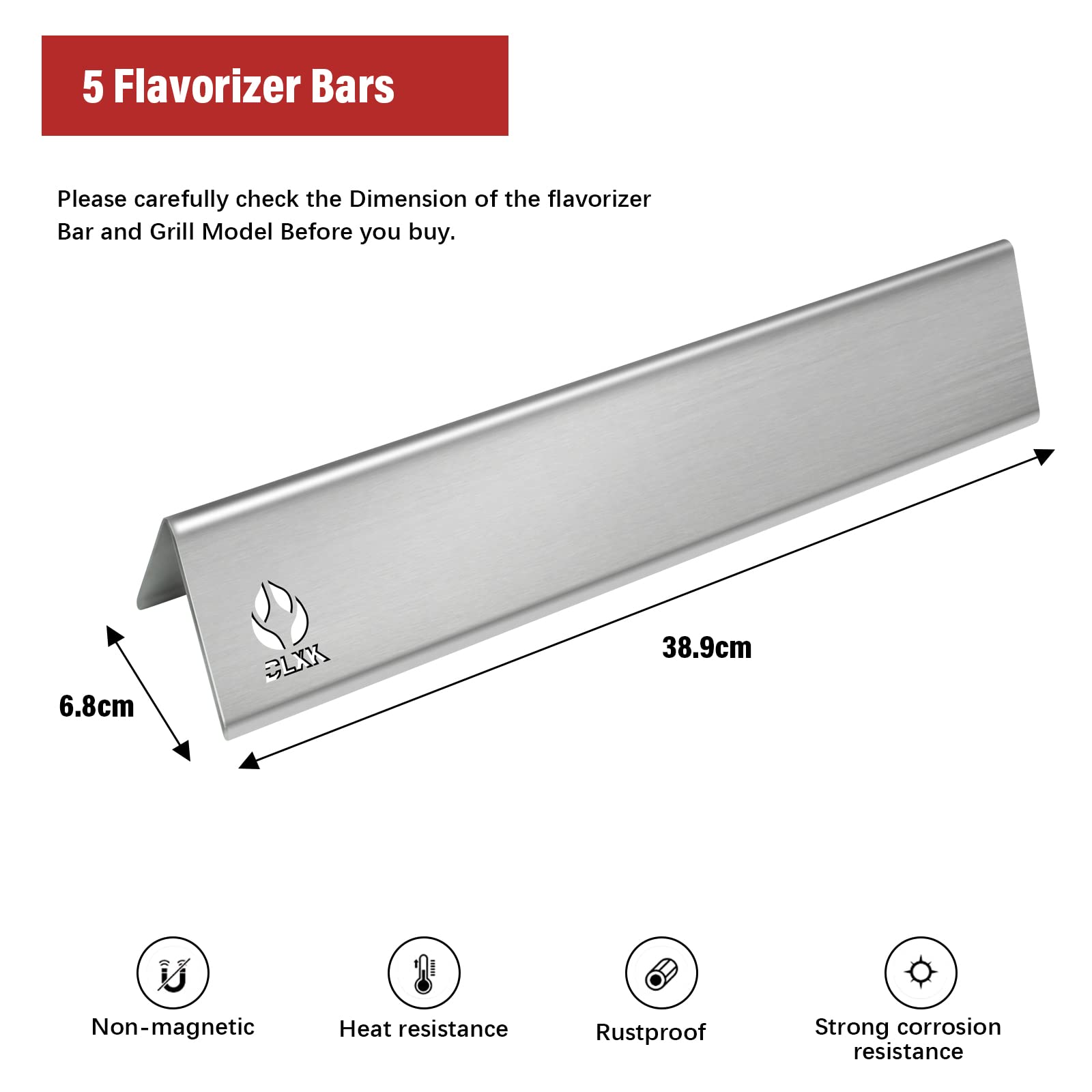 7636 Barre Flavorizer in Acciaio Inox, Accessori per Barbecue a Gas, Piastra riscaldante Compatibile con Weber Spirit II Serie 310 (con manopole di Controllo Anteriori) (Set da 5)