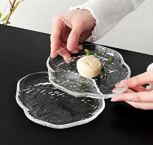 Raineed 雲形 ガラス皿 デザートプレート 2枚セット おしゃれ 食器 15cm フルーツ皿 スイーツ 和菓子皿 取り皿 ケーキ キャンディ 和洋兼用 2人用 引越し祝い 透明 クリア カフェ風 軽量 ギフト用 モダン ティータイム インスタ映え レ