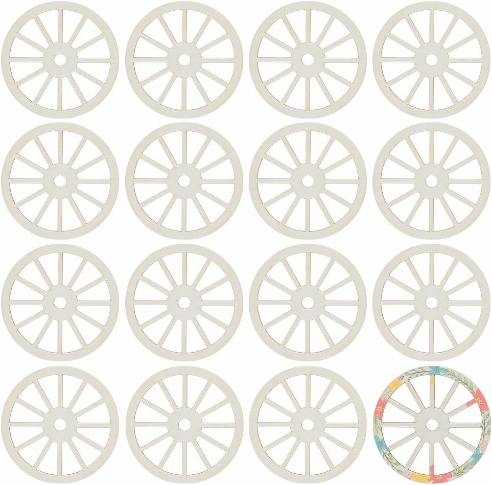 OLYCRAFT 16pcs Unfinished Wood Wheel 3.9 Inch Blank Slices 2.5mm Thick Train Car Wheel Wooden Pieces Natural Wood Cutouts Unfinished Blank Slices for Painting Drawing Home Party Decoration Crafts