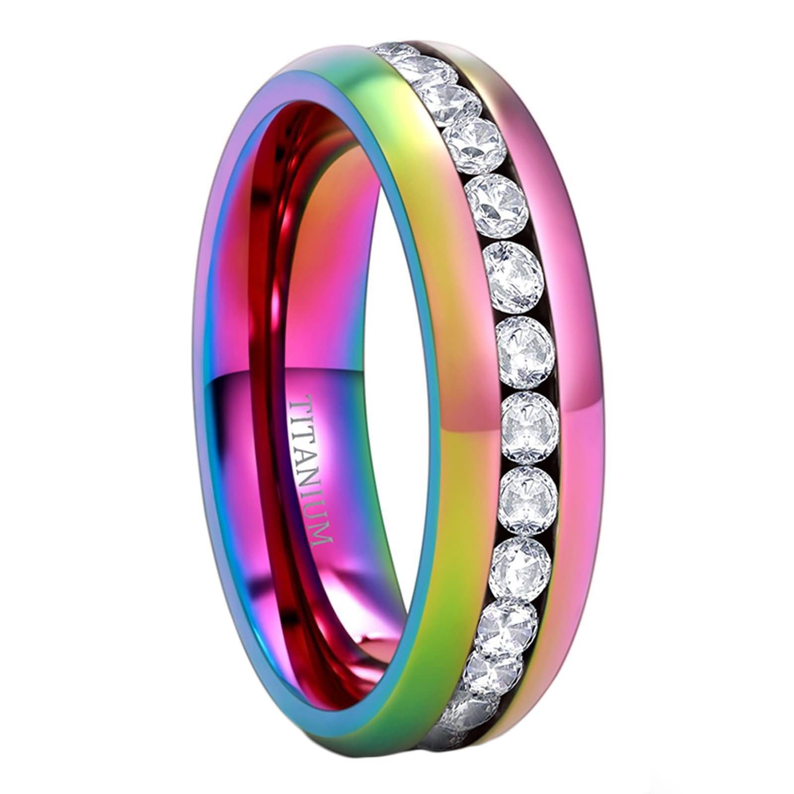 Bague Mariage avec Gravure Femme Homme Titane, 6MM Éternité Rond avec Zircone Cubique Bague Mariage Homme en Noir
