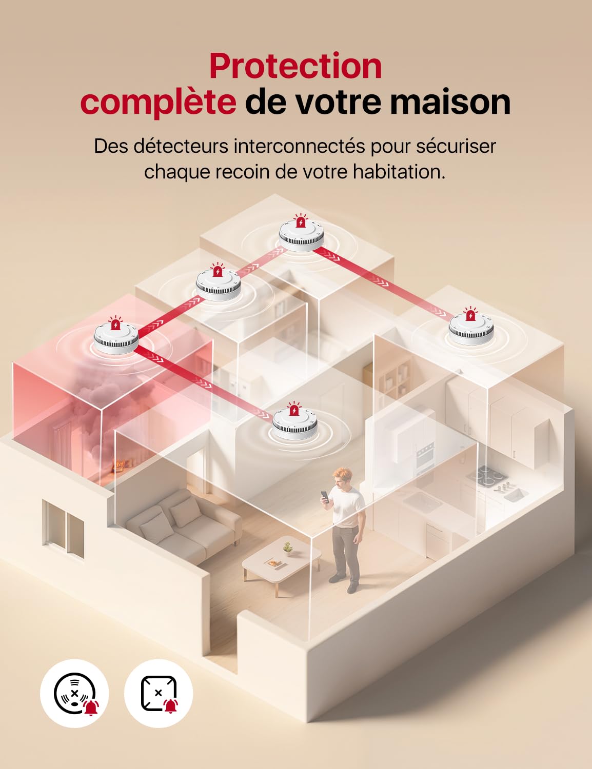 X-Sense Détecteur de Fumée Connecté, Compatible Home Assistant, Alarme Incendie avec Fixation Magnétique sans Perçage, Mode Nuit Silencieux, Batterie Remplaçable, Fonction App Alertes, SD11-MR31