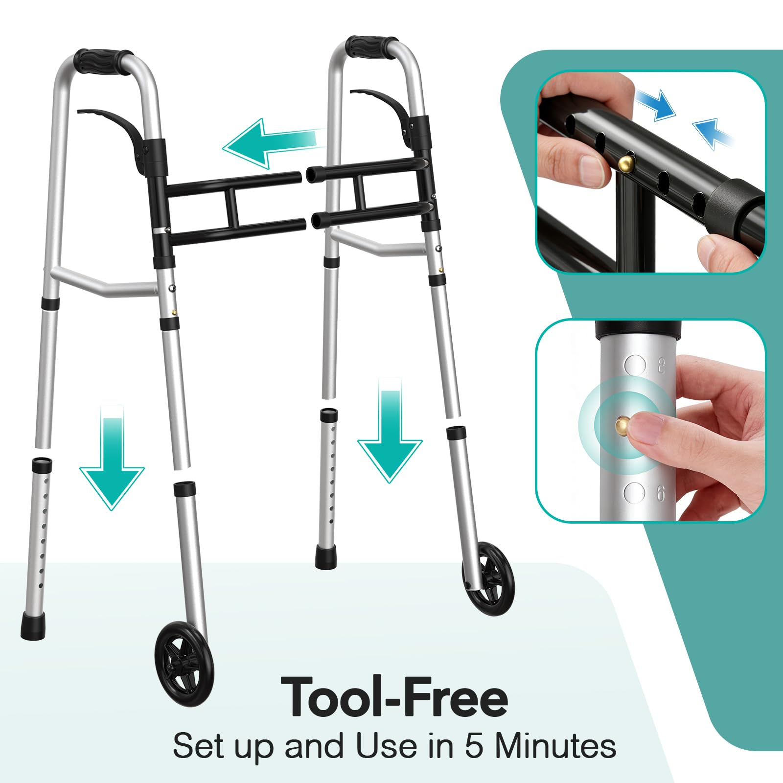 HOMENURSE Z3 Folding Walkers for Seniors w/Skis, Width & Height Adjustable — Amazon image 5