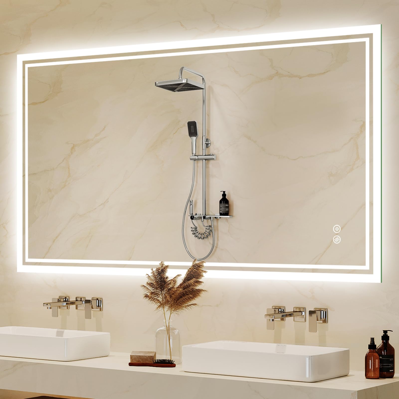 Zurehome Bathroom-Mirror-with-LED-Lights 70x100 cm LED-Bathroom-Wall-Mirror Smart Mirror with Anti-Fog, 3 Colors Dimmable, Memory Function