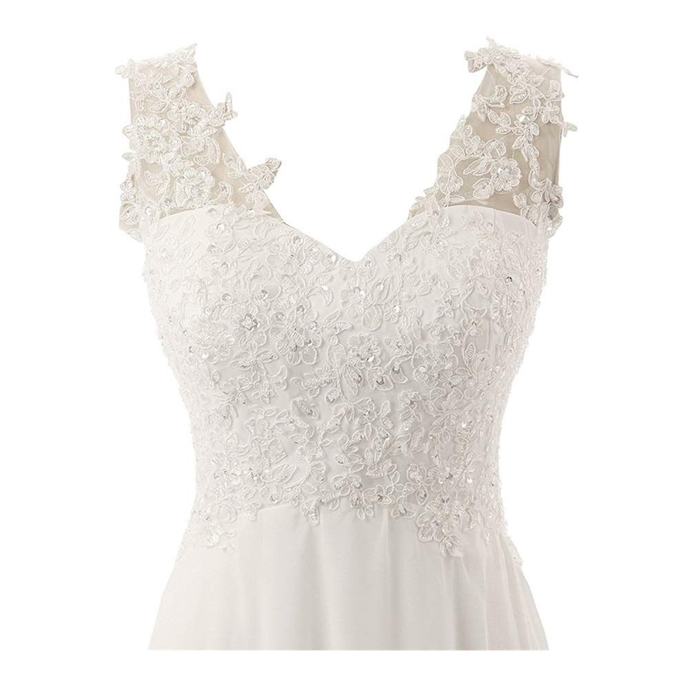 Vestido de Novia Vestido de Novia Moda Vestido de Novia de Encaje de Cuello V Vestido de Novia Retro Y Elegante Vestido de Noche de Boda, Blanco, 16w