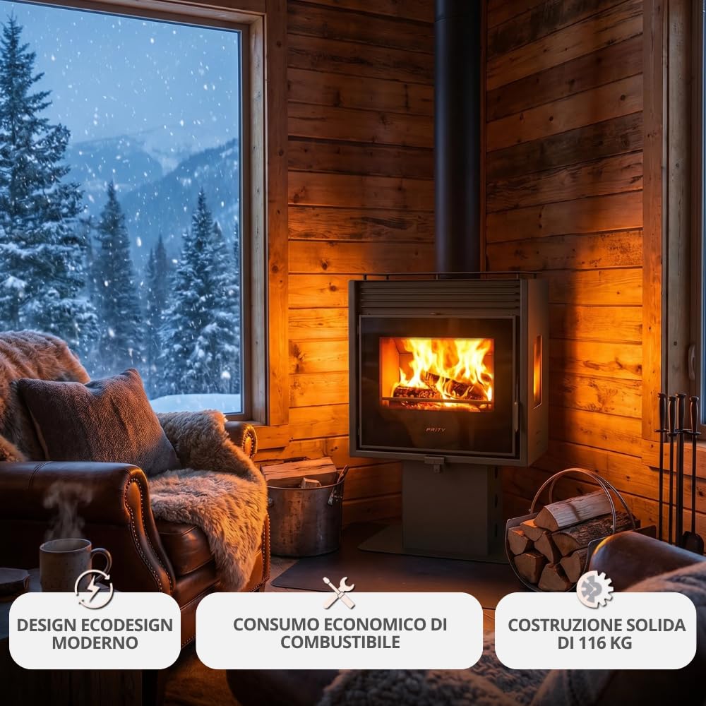 Prity PM3L E - Stufa a legna panoramica | vetro a tre lati | formato grande | 10 kW | certificato CE | Stufa a legna di design
