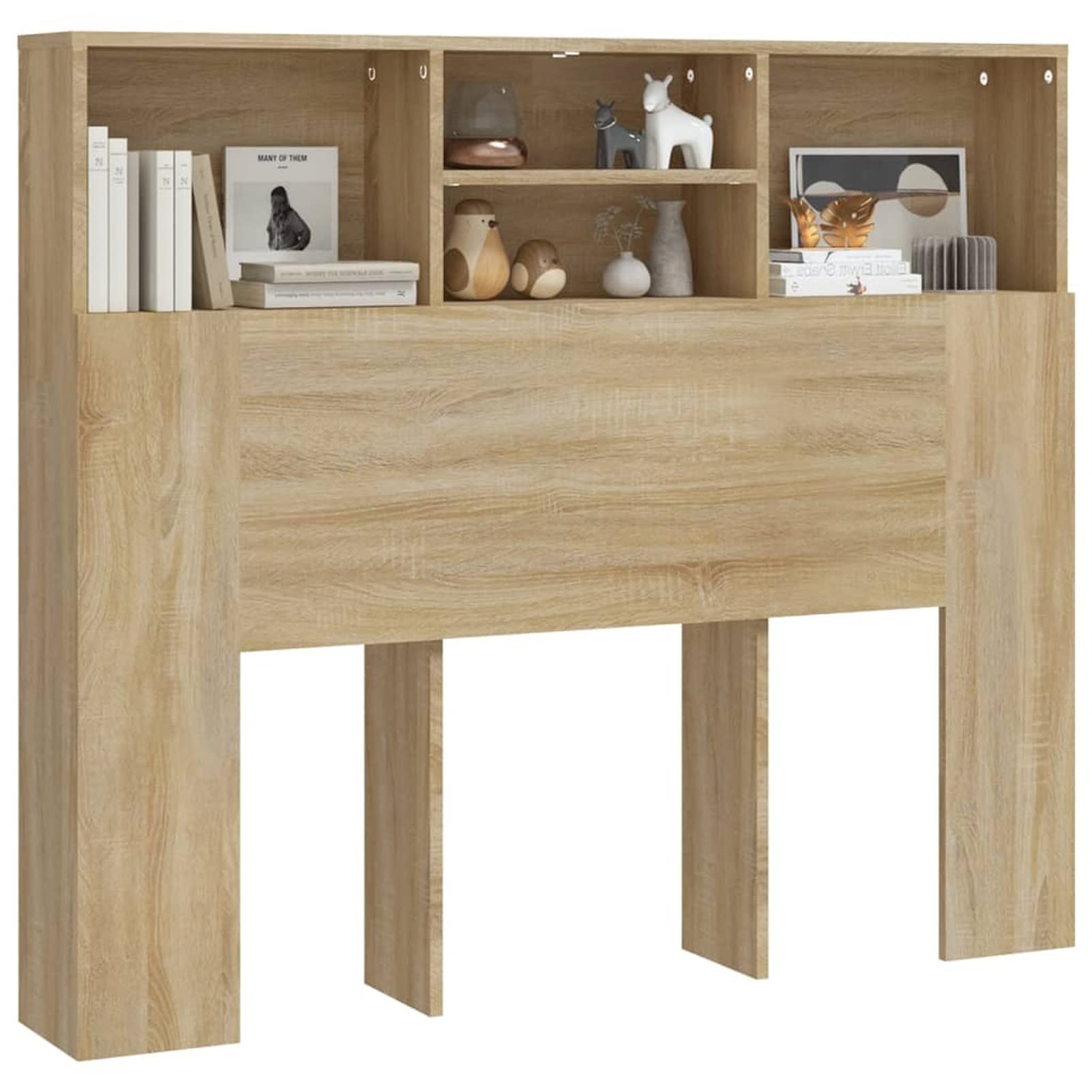 Norheim Mueble Cabecero Armario de Cama con 4 Compartimentos, Cabeceros Cama Madera con Almacenaje Pared Pared Dormitorio Estantería Habitación Libros Decoraciones Color Roble Sonoma 120x19x103,5 Cm