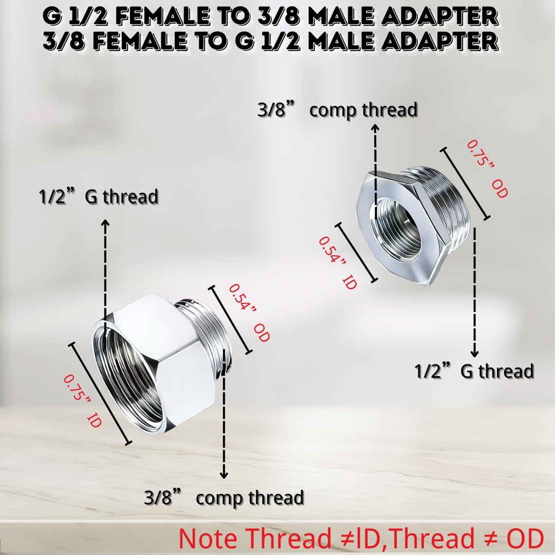 Juego de adaptadores de grifo de 3/8 a 1/2 y 1/2 a 3/8, paquete de 4 roscas de compresión G 1/2 y 3/8, accesorios reductores de fontanería de latón niquelado