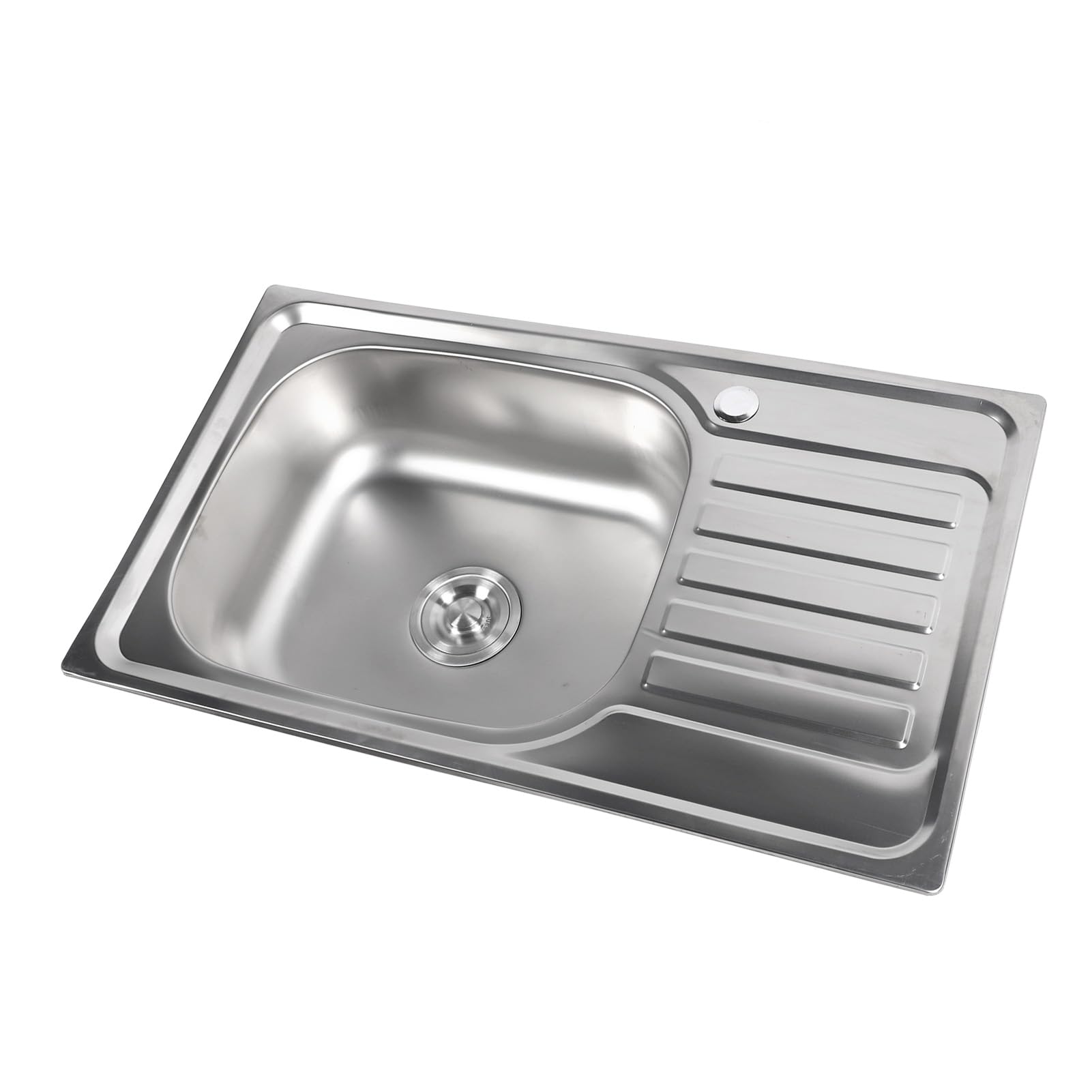 Rengue Stal Nierdzewna 304, Zlew Kuchenny Wpuszczany 29,5x17,7x7,1 Cala, Pojedyncza Misa, Montowany od Góry, Stacja Robocza z Odpływem w Kształcie X, Zaokrąglone Narożniki R10, do Domu,