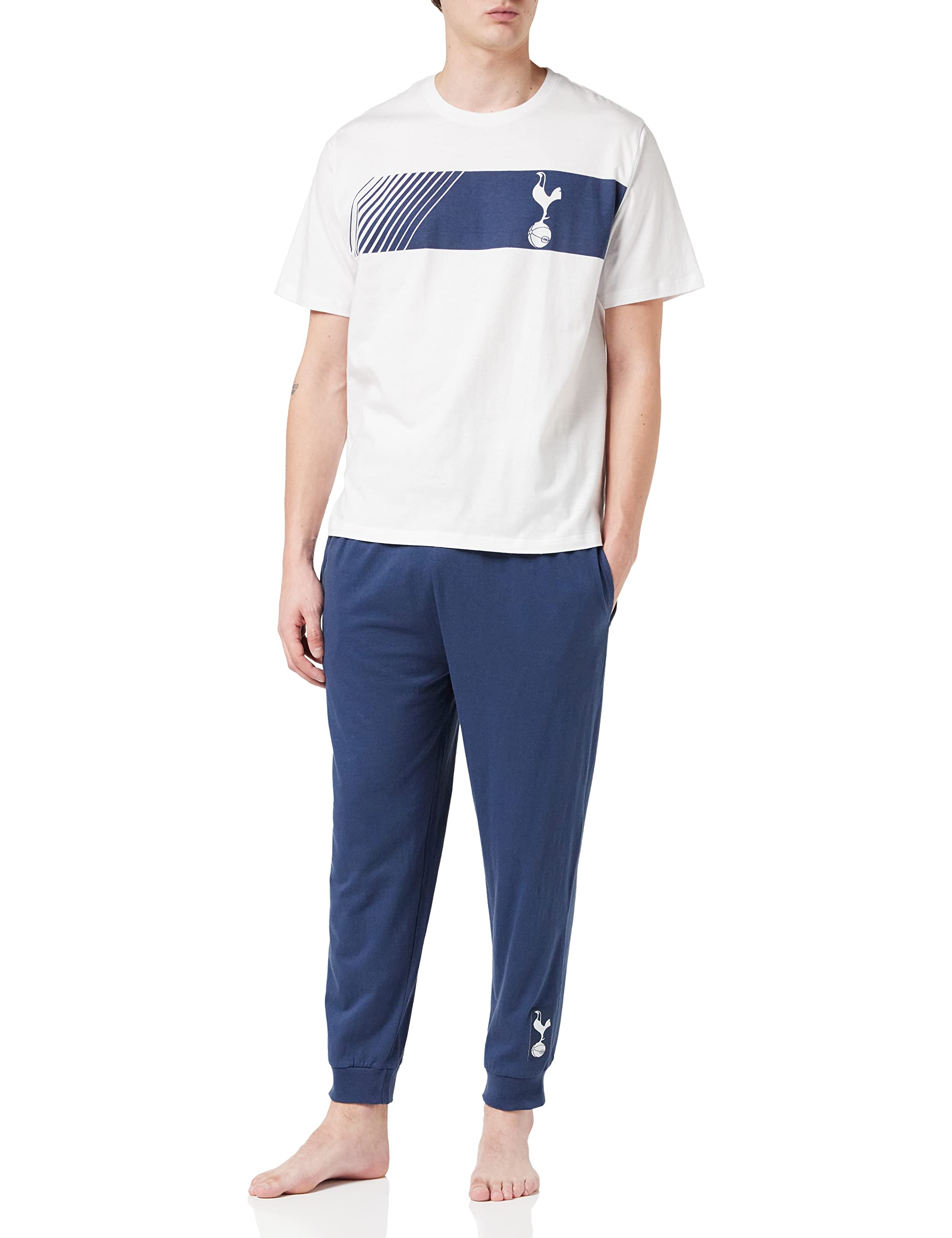 Tottenham Hotspur F.C Mens Pyjamas Cotton Spurs PJs Loungewear Official Football Gifts For Men (XS) White