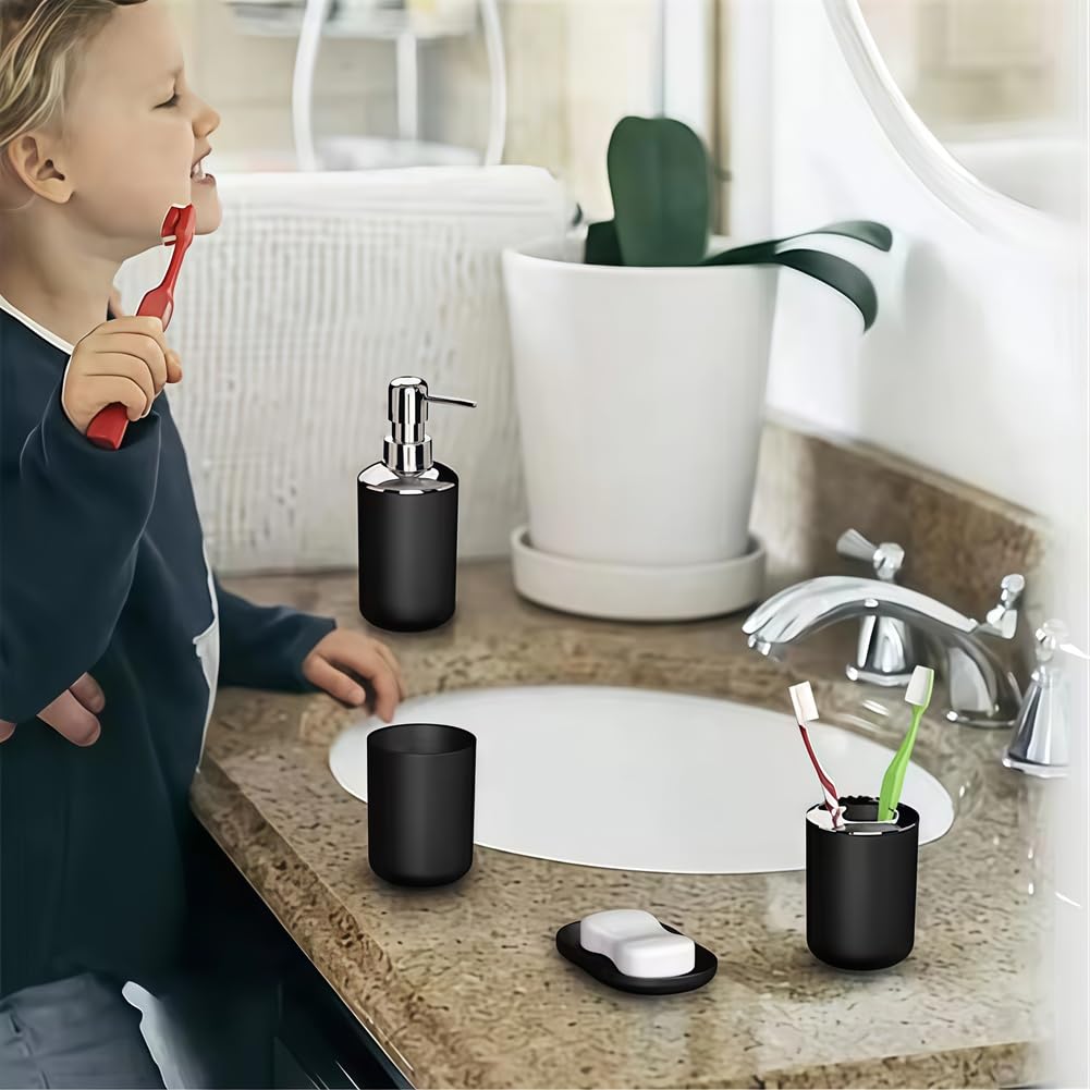 Set Completo di Accessori per il Bagno, Moderno ed Elegante - 6 pezzi, Con Dispenser Sapone, Portaspazzolino, Portasaponetta, Portascopino, Pattumiera, Tazza per Spazzolino da Denti,Verde