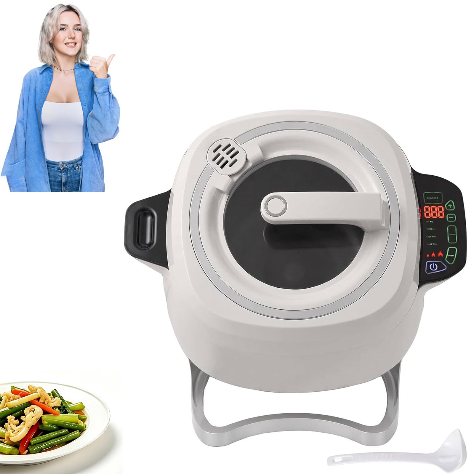 ORIDLECTAL 2026 NEW Smart Stir Fry Machine & Automatic Food Cooking Machine – 2000W Electric Induction, Smart Touch, One-Click Start, Hands-Free, Smokeless, Healthy Oil-Free Cooking