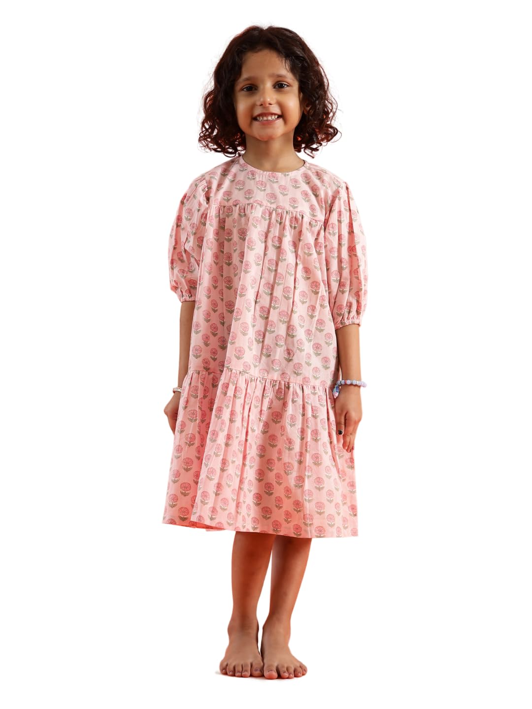 studiotada Garden Rose Organic Design Hand Block Printed Cotton Frill for Girls (Baby Girls, Pink, 10-12 Years)-image-39