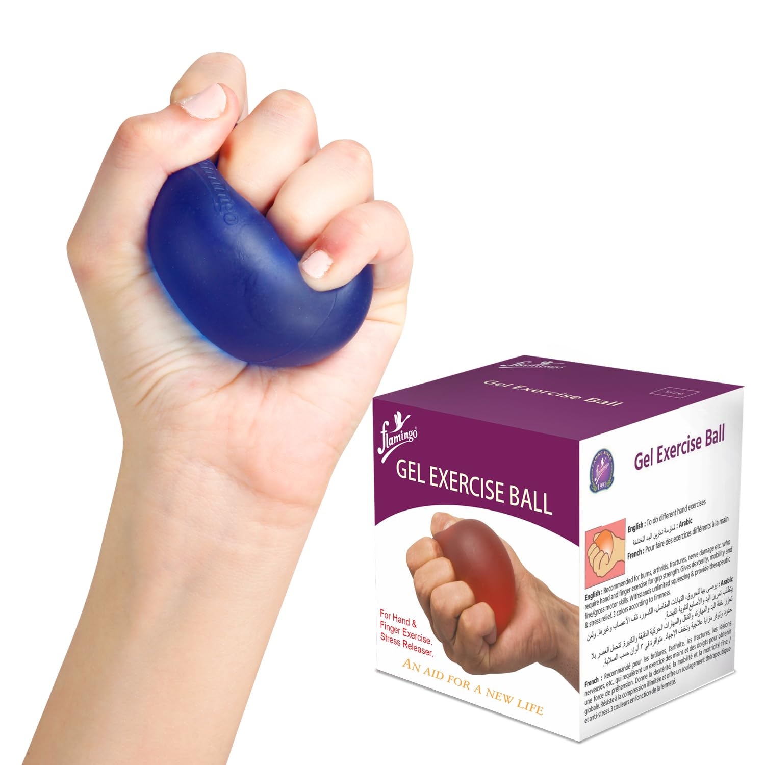 Flamingo Gel Exercise Ball for Hand, Grip Muscle Strengthening,Stress Relief, Arthritis, Finger, Wrist, Carpal Tunnel & Pain Relief | Color-Hard- Blue | Size-U-picture-11